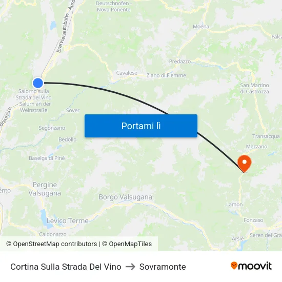 Cortina Sulla Strada Del Vino to Sovramonte map
