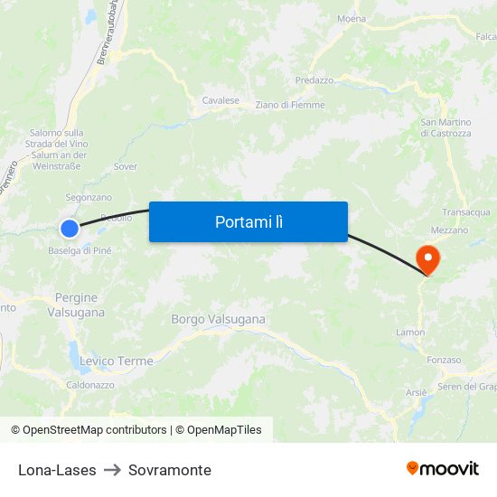 Lona-Lases to Sovramonte map