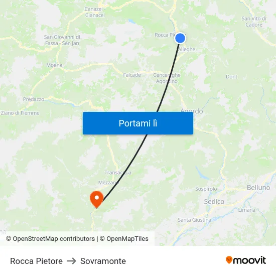 Rocca Pietore to Sovramonte map