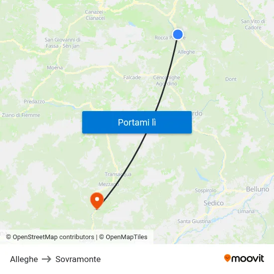 Alleghe to Sovramonte map