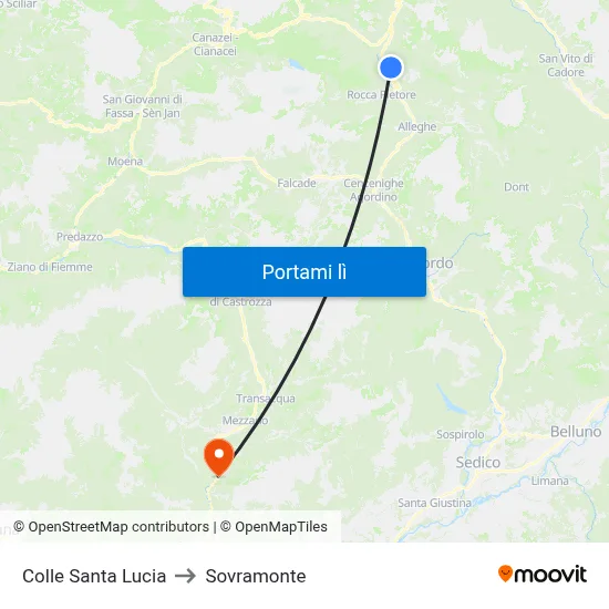 Colle Santa Lucia to Sovramonte map