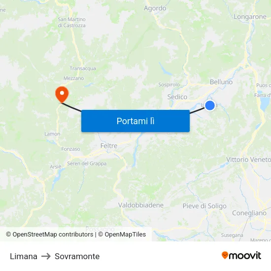 Limana to Sovramonte map