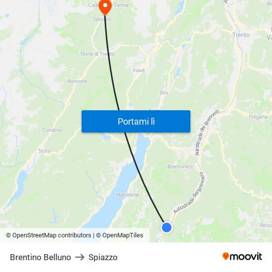 Brentino Belluno to Spiazzo map