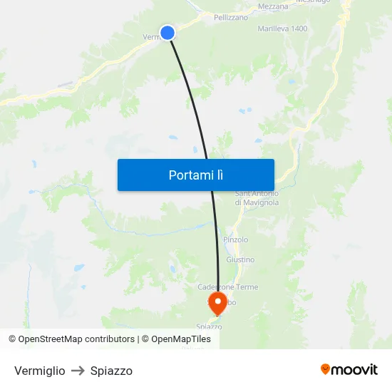 Vermiglio to Spiazzo map