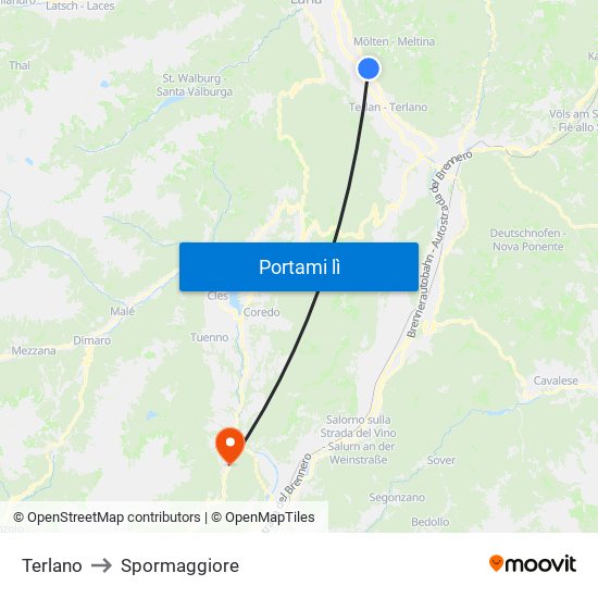 Terlano to Spormaggiore map