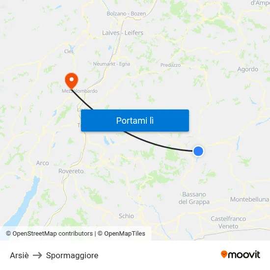 Arsiè to Spormaggiore map