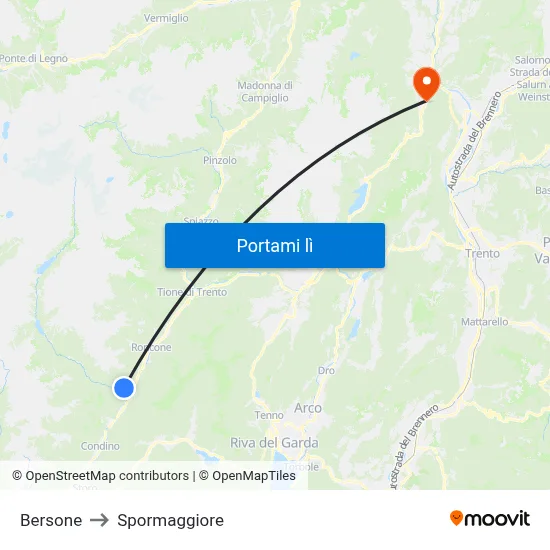 Bersone to Spormaggiore map