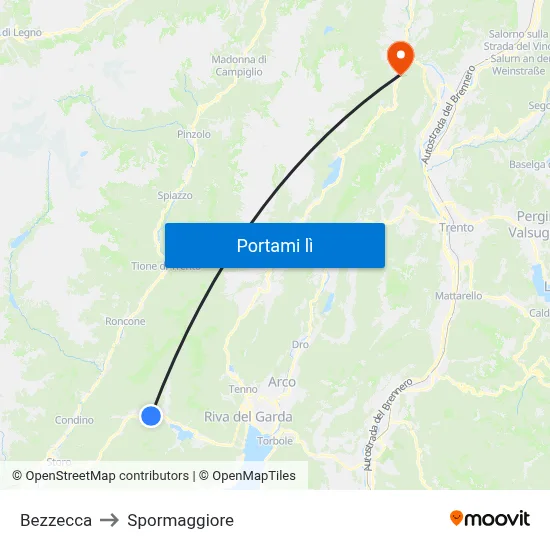Bezzecca to Spormaggiore map