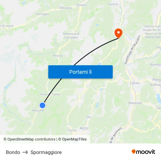 Bondo to Spormaggiore map