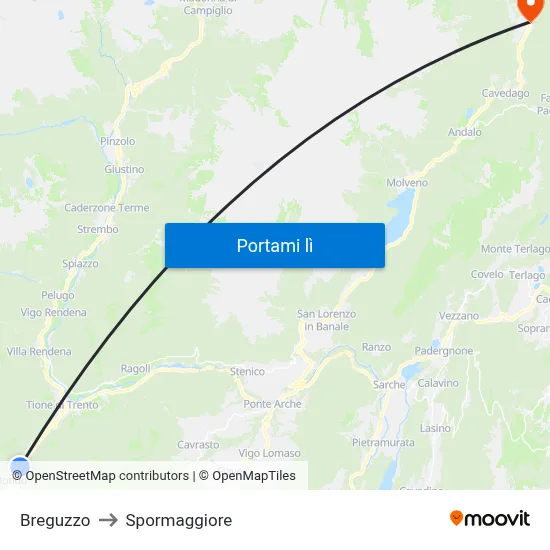 Breguzzo to Spormaggiore map