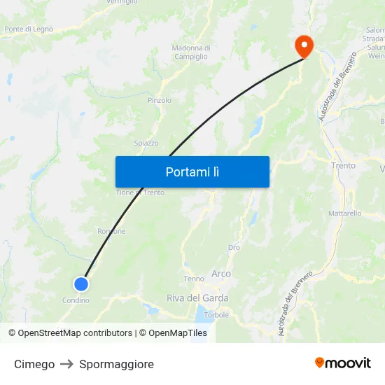 Cimego to Spormaggiore map