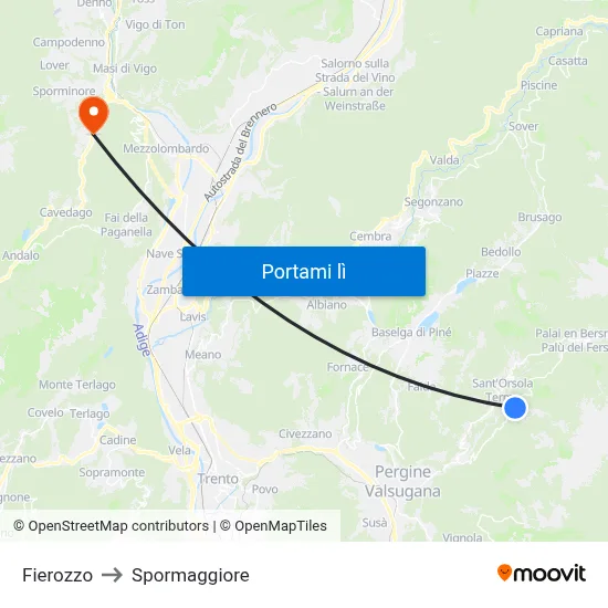 Fierozzo to Spormaggiore map