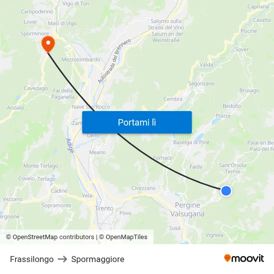 Frassilongo to Spormaggiore map
