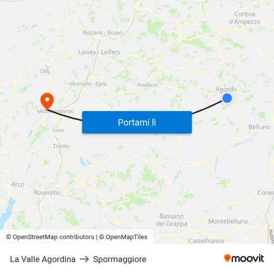 La Valle Agordina to Spormaggiore map
