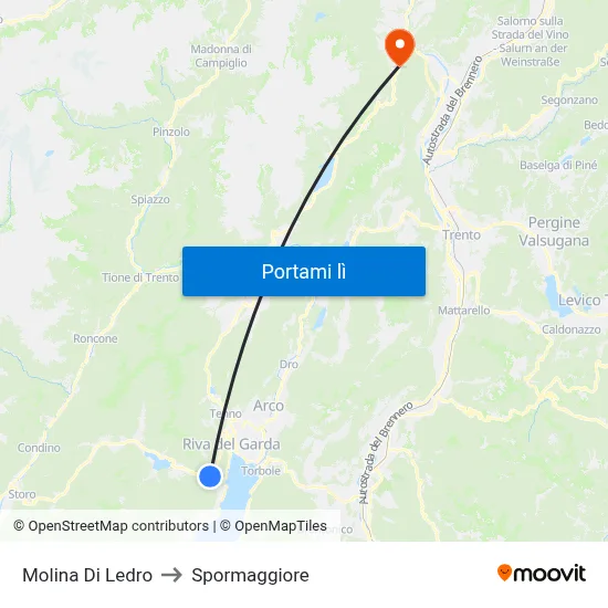 Molina Di Ledro to Spormaggiore map