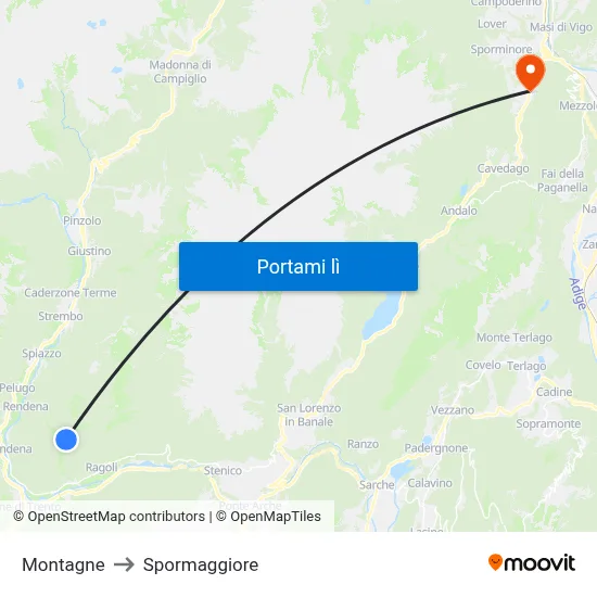 Montagne to Spormaggiore map