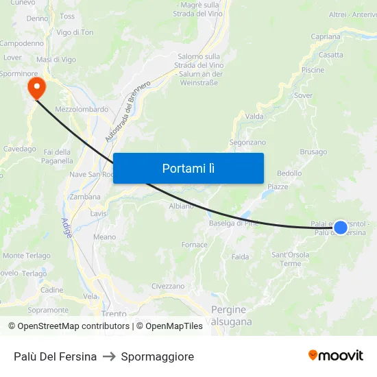 Palù Del Fersina to Spormaggiore map