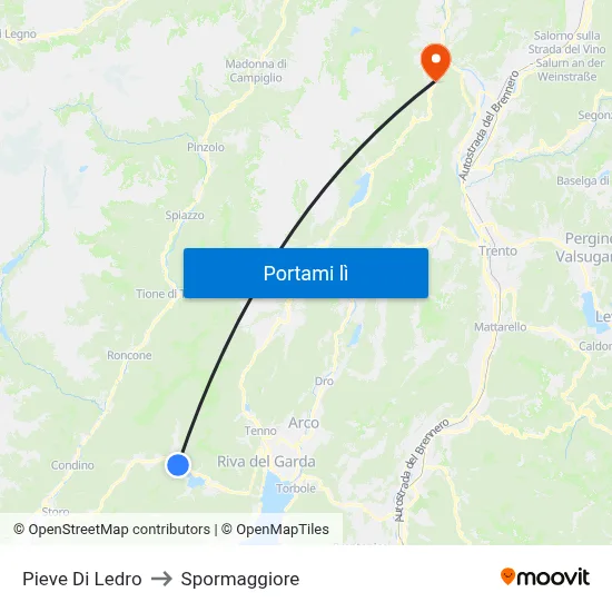 Pieve Di Ledro to Spormaggiore map