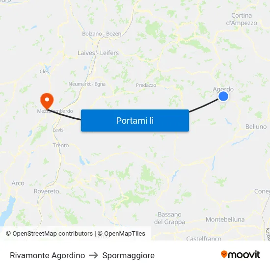 Rivamonte Agordino to Spormaggiore map