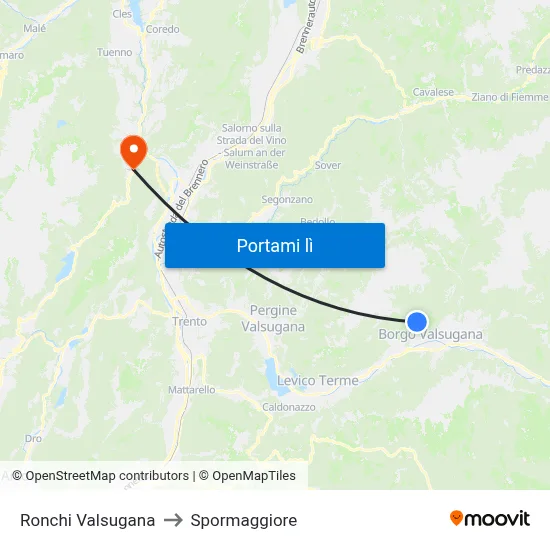 Ronchi Valsugana to Spormaggiore map
