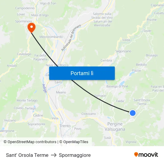 Sant' Orsola Terme to Spormaggiore map