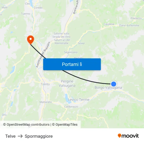 Telve to Spormaggiore map