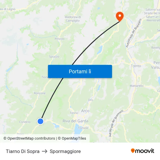 Tiarno Di Sopra to Spormaggiore map