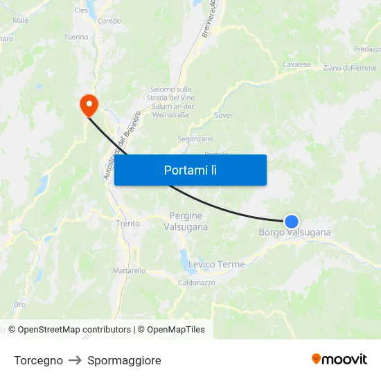 Torcegno to Spormaggiore map
