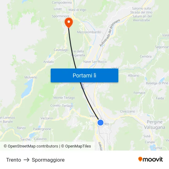Trento to Spormaggiore map