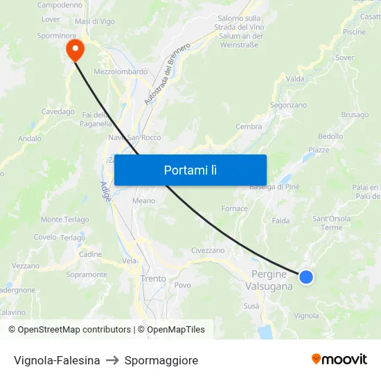 Vignola-Falesina to Spormaggiore map
