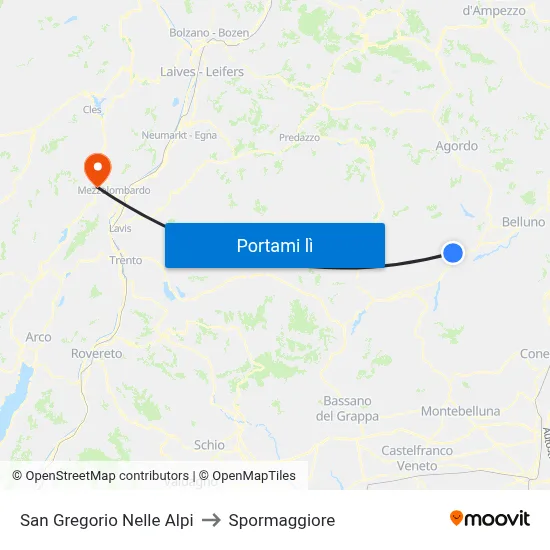 San Gregorio Nelle Alpi to Spormaggiore map