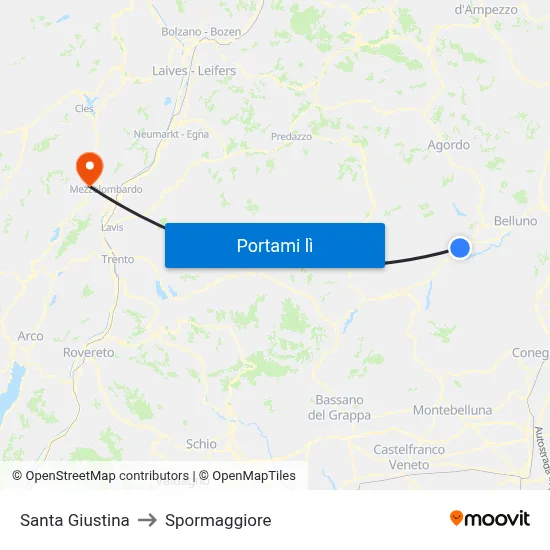 Santa Giustina to Spormaggiore map