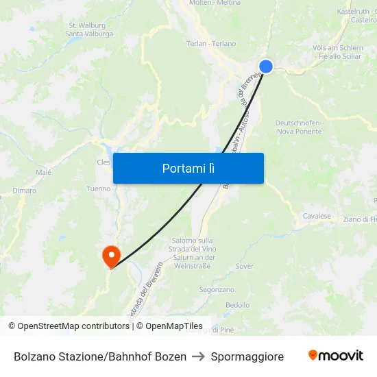 Bolzano Stazione/Bahnhof Bozen to Spormaggiore map