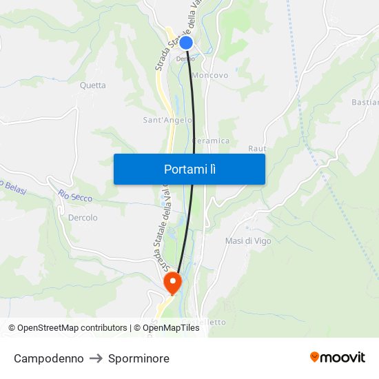 Campodenno to Sporminore map