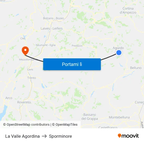 La Valle Agordina to Sporminore map