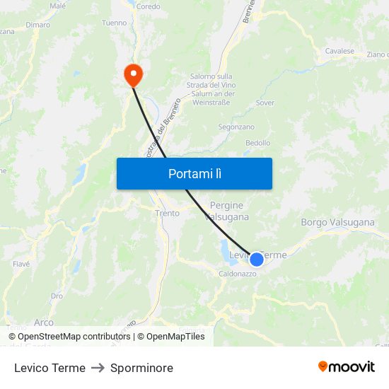 Levico Terme to Sporminore map