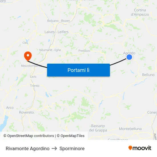 Rivamonte Agordino to Sporminore map