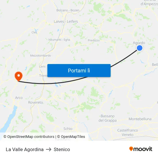 La Valle Agordina to Stenico map