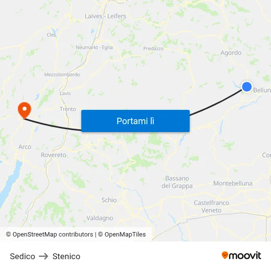 Sedico to Stenico map
