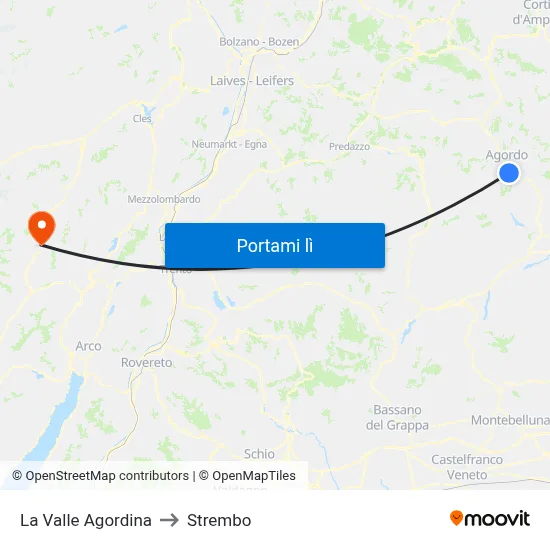 La Valle Agordina to Strembo map
