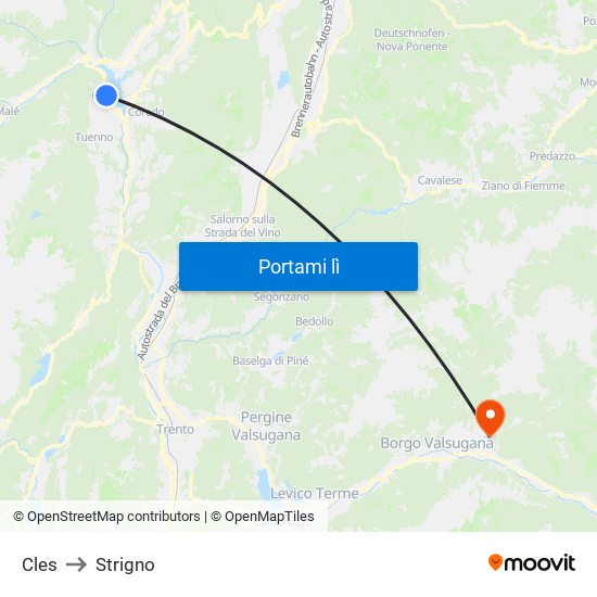 Cles to Strigno map