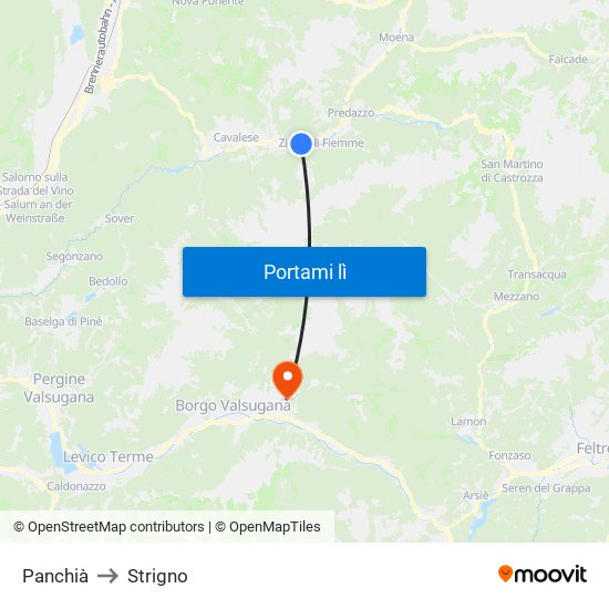 Panchià to Strigno map