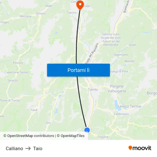 Calliano to Taio map