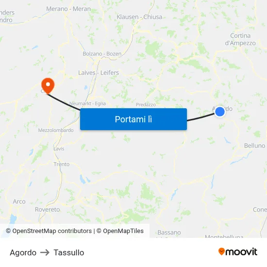Agordo to Tassullo map