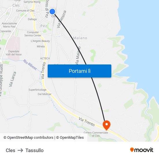 Cles to Tassullo map