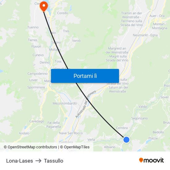 Lona-Lases to Tassullo map