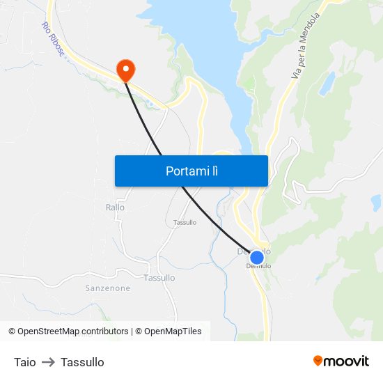 Taio to Tassullo map