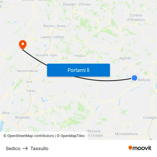 Sedico to Tassullo map