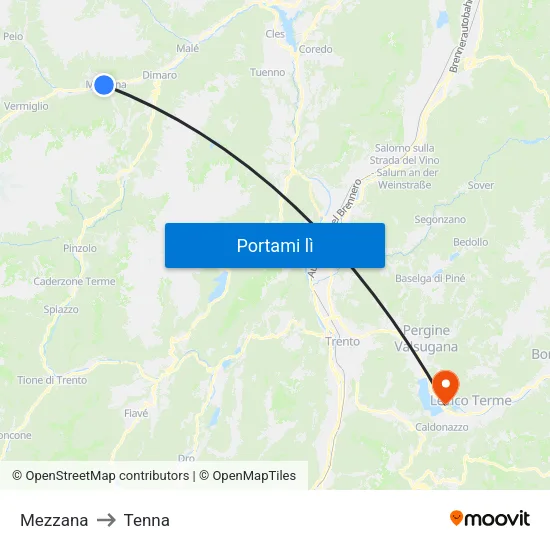 Mezzana to Tenna map