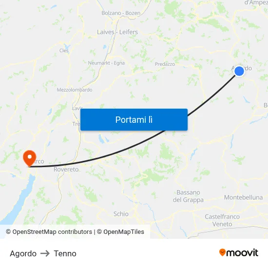 Agordo to Tenno map